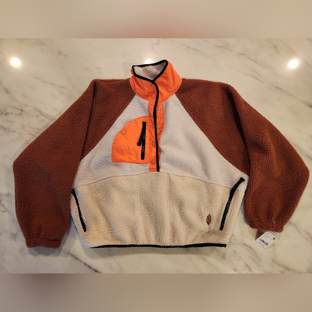 NWT Free People Hit the Slopes fleece 1/4 zip pullover jacket lavender fog combo - Picture 6 of 12